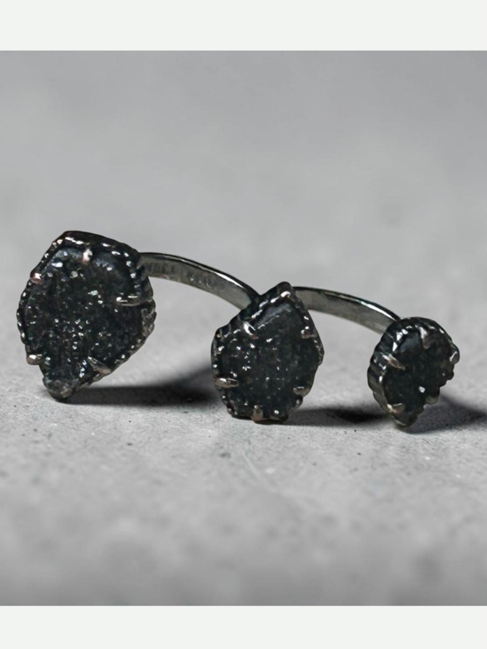 Kendra Scott Naomi Gunmetal Signed Triple Druzy Ring Adjustable